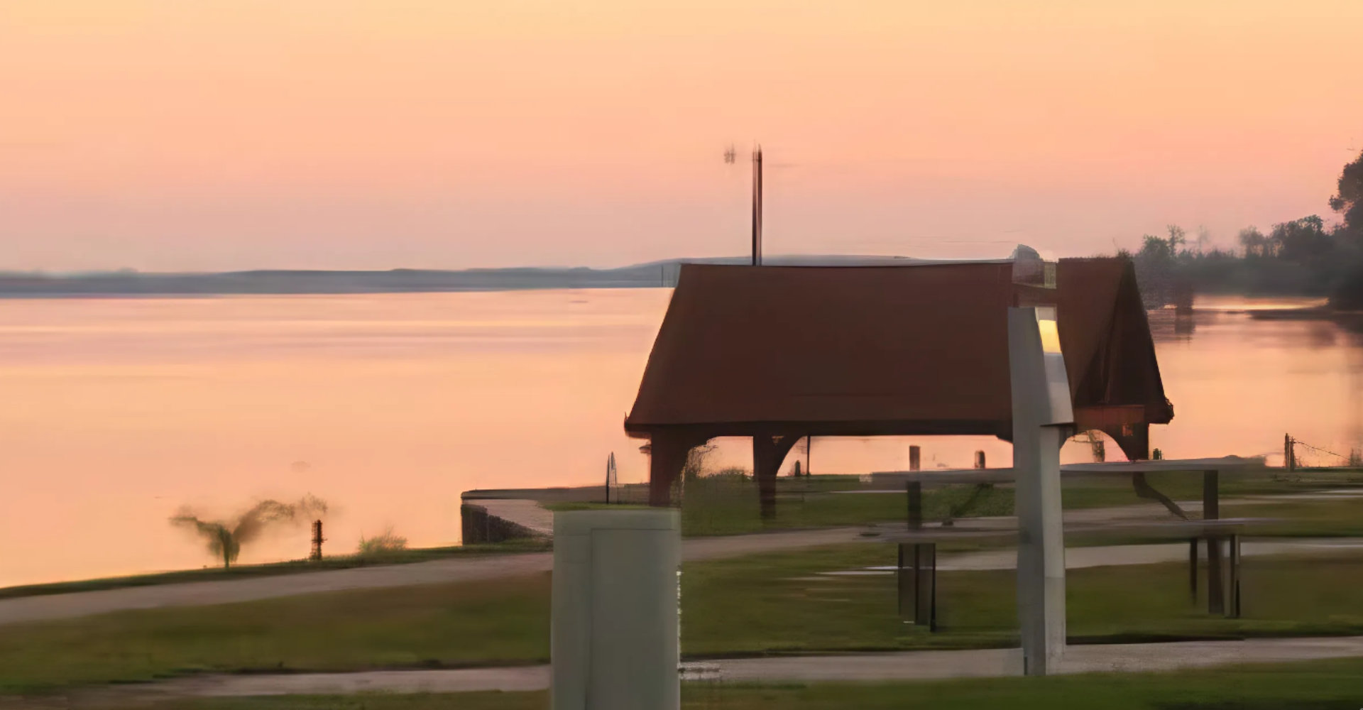 a view of sunset on a park